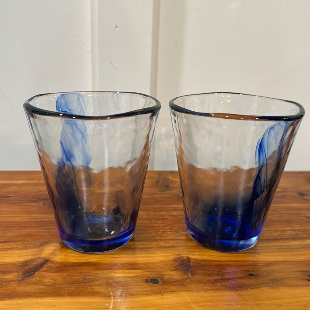 Bormioli Rocco Murano Blue Cobalt Swirl Flat Tumblers Set of 2